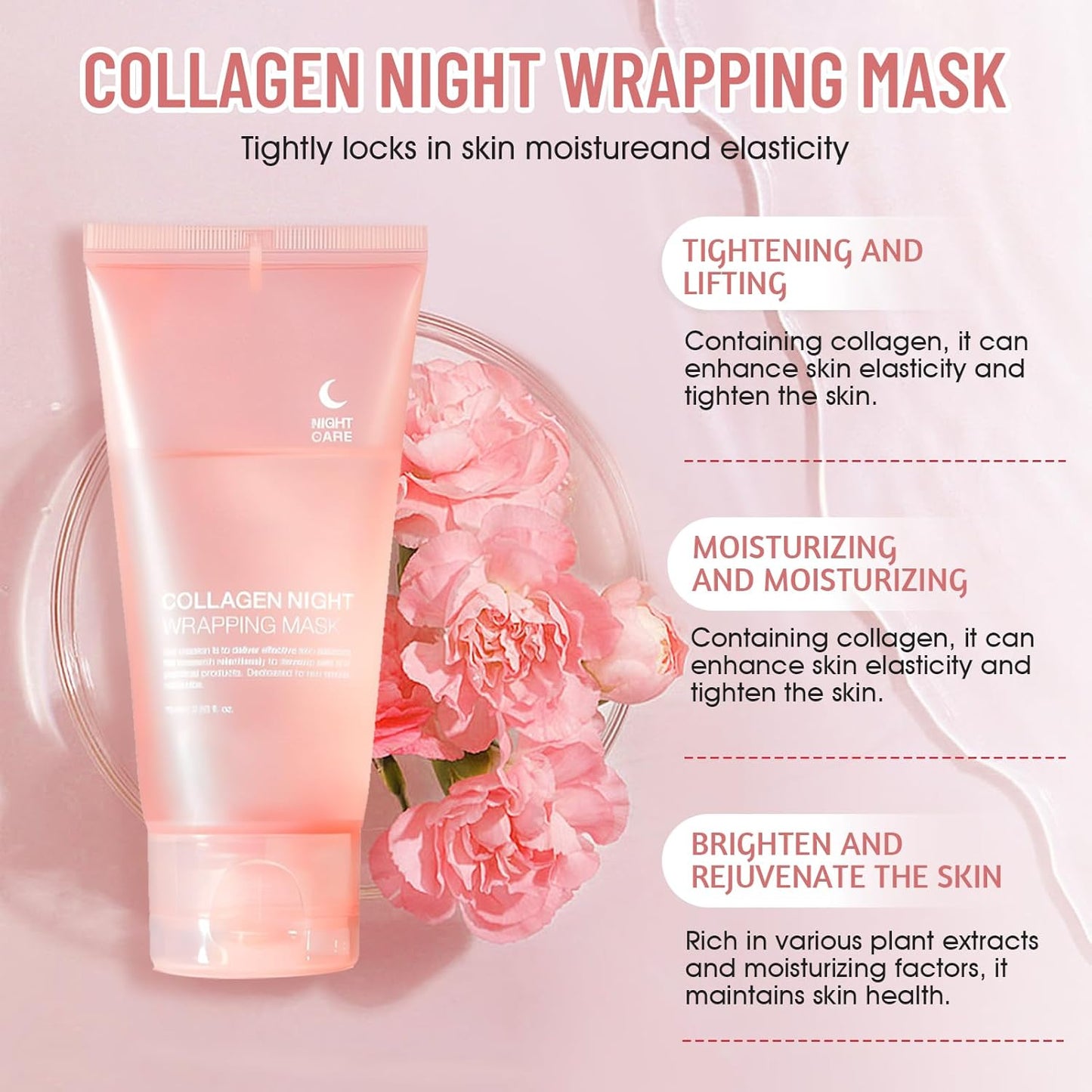 Collagen Night Wrapping Mask, 75ML Masque Peel off Visage, Masque Collagene Visage Korean, Collagen Overnight Wrapping Peel off Facial Mask, Raffermissant Et Liftant,Renforcer La Peau (A)