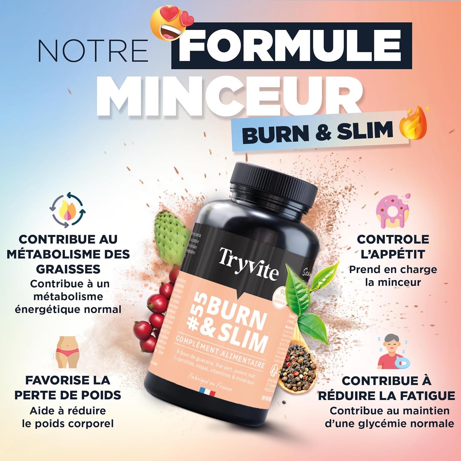 TRYVITE BURN&SLIM - Brûleur de Graisse et Coupe-Faim Naturel | 90 Gélules pour un Métabolisme Optimisé