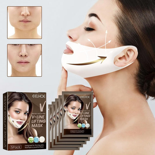 Masque V-Lifting Raffermissant – Sculpte et Redéfinit Votre Visage pour un Effet Anti-Rides et Réduction du Double Menton (5 Pièces)