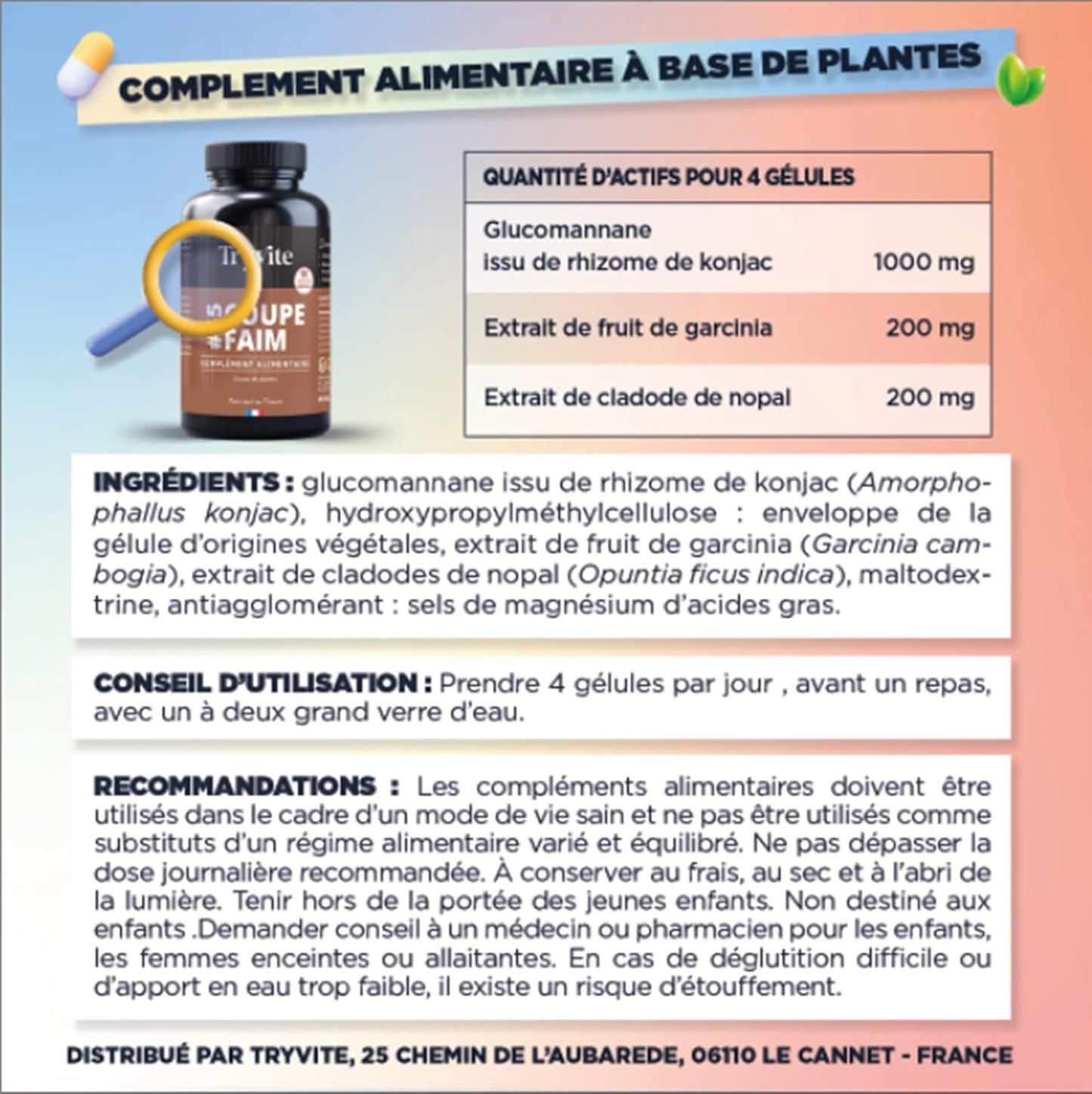 TRYVITE Konjac Coupe-Faim - Solution Naturelle pour une Perte de Poids Rapide et Efficace | 90 Gélules Minceur Fabriquées en France