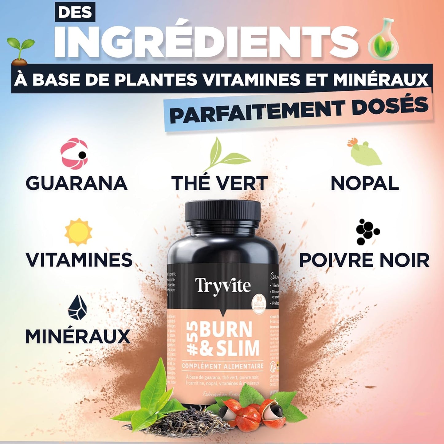 TRYVITE BURN&SLIM - Brûleur de Graisse et Coupe-Faim Naturel | 90 Gélules pour un Métabolisme Optimisé