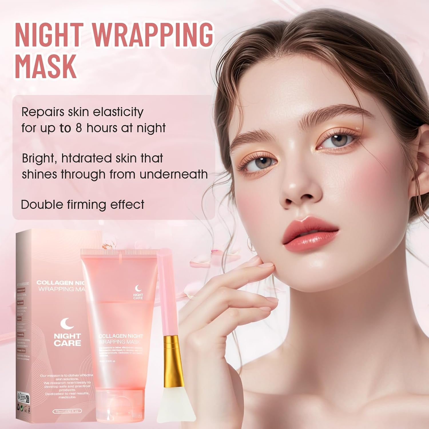 Collagen Night Wrapping Mask, 75ML Masque Peel off Visage, Masque Collagene Visage Korean, Collagen Overnight Wrapping Peel off Facial Mask, Raffermissant Et Liftant,Renforcer La Peau (A)