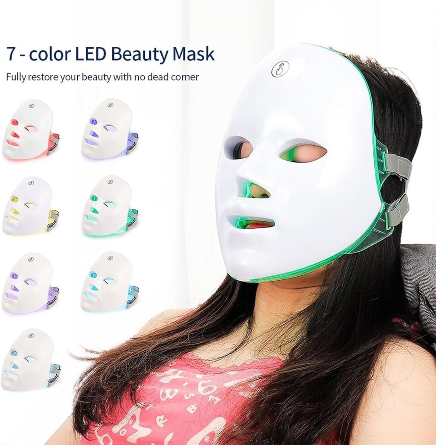 Masque LED 7 Couleurs pour Soin Visage Professionnel - Beauté et Régénération de la Peau, Rechargeable et Facile à Utiliser