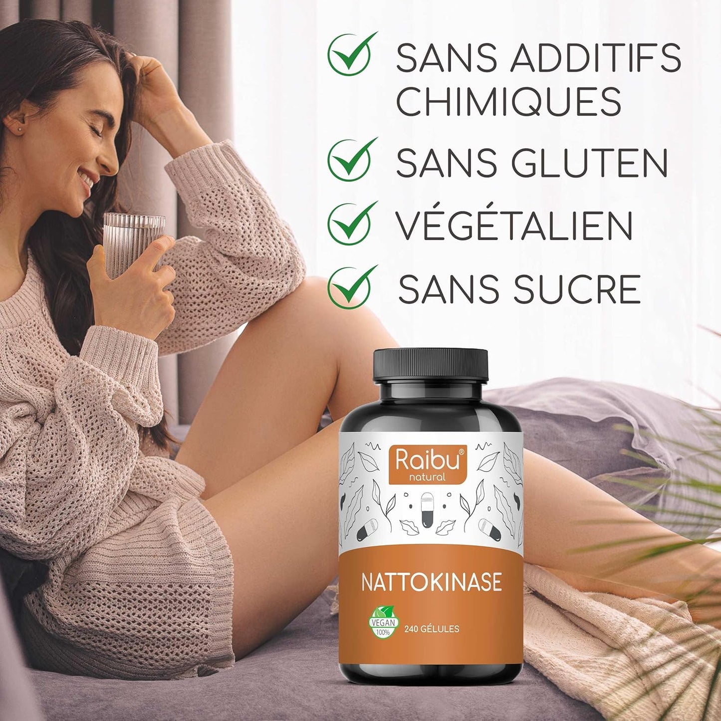 Nattokinase 100 mg (20 000 FU) - Formule Vegan Haute Puissance avec 240 Gélules Sans Additifs pour un Soutien Optimal de la Santé