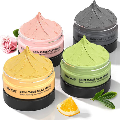 Kit Masque Détox Visage: Curcuma, Thé Vert & Argile Rose – Nettoyage Profond & Éclat Instantané !