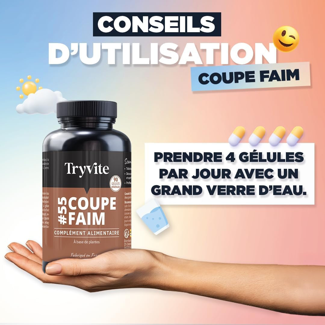 TRYVITE Konjac Coupe-Faim - Solution Naturelle pour une Perte de Poids Rapide et Efficace | 90 Gélules Minceur Fabriquées en France