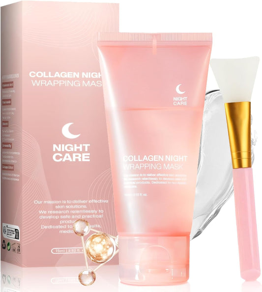 Collagen Night Wrapping Mask, 75ML Masque Peel off Visage, Masque Collagene Visage Korean, Collagen Overnight Wrapping Peel off Facial Mask, Raffermissant Et Liftant,Renforcer La Peau (A)