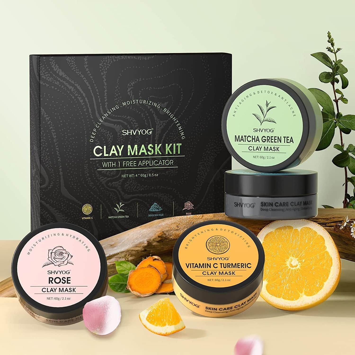 Kit Masque Détox Visage: Curcuma, Thé Vert & Argile Rose – Nettoyage Profond & Éclat Instantané !