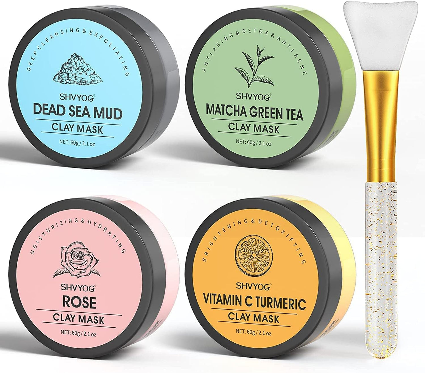 Kit Masque Détox Visage: Curcuma, Thé Vert & Argile Rose – Nettoyage Profond & Éclat Instantané !