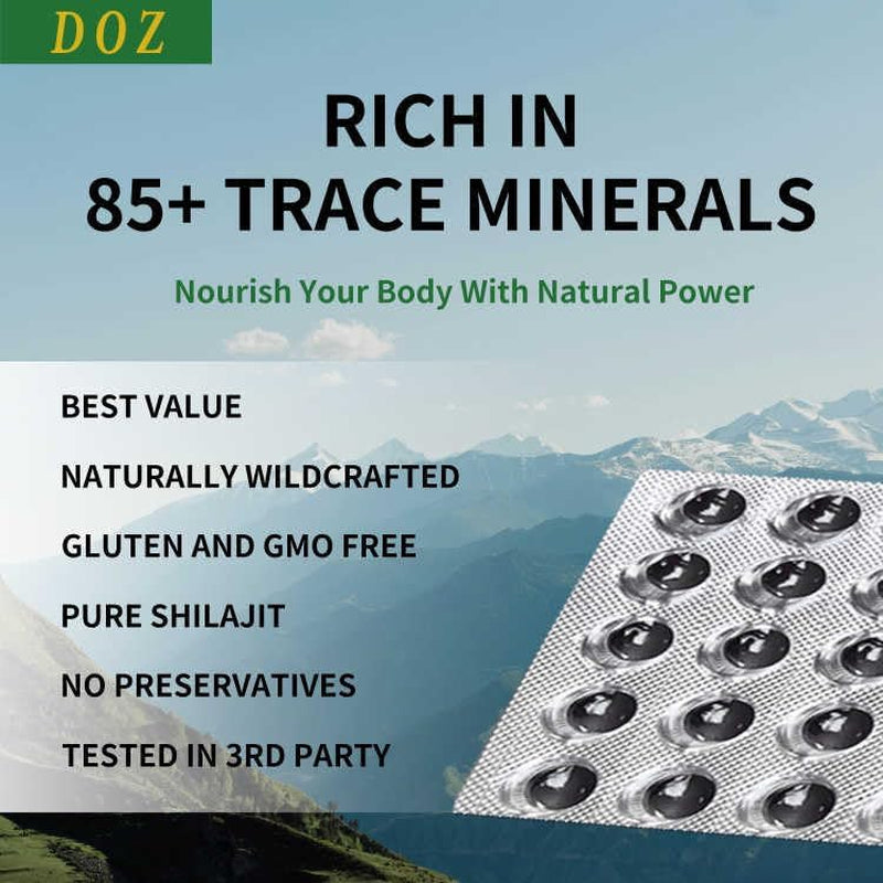 DOZ Himalayan Shilajit Supplement – Elevate Your Health with Pure Vitality | 90 Tablets of 200mg