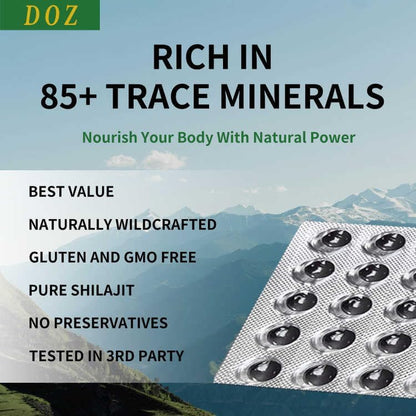 DOZ Himalayan Shilajit Supplement – Elevate Your Health with Pure Vitality | 90 Tablets of 200mg